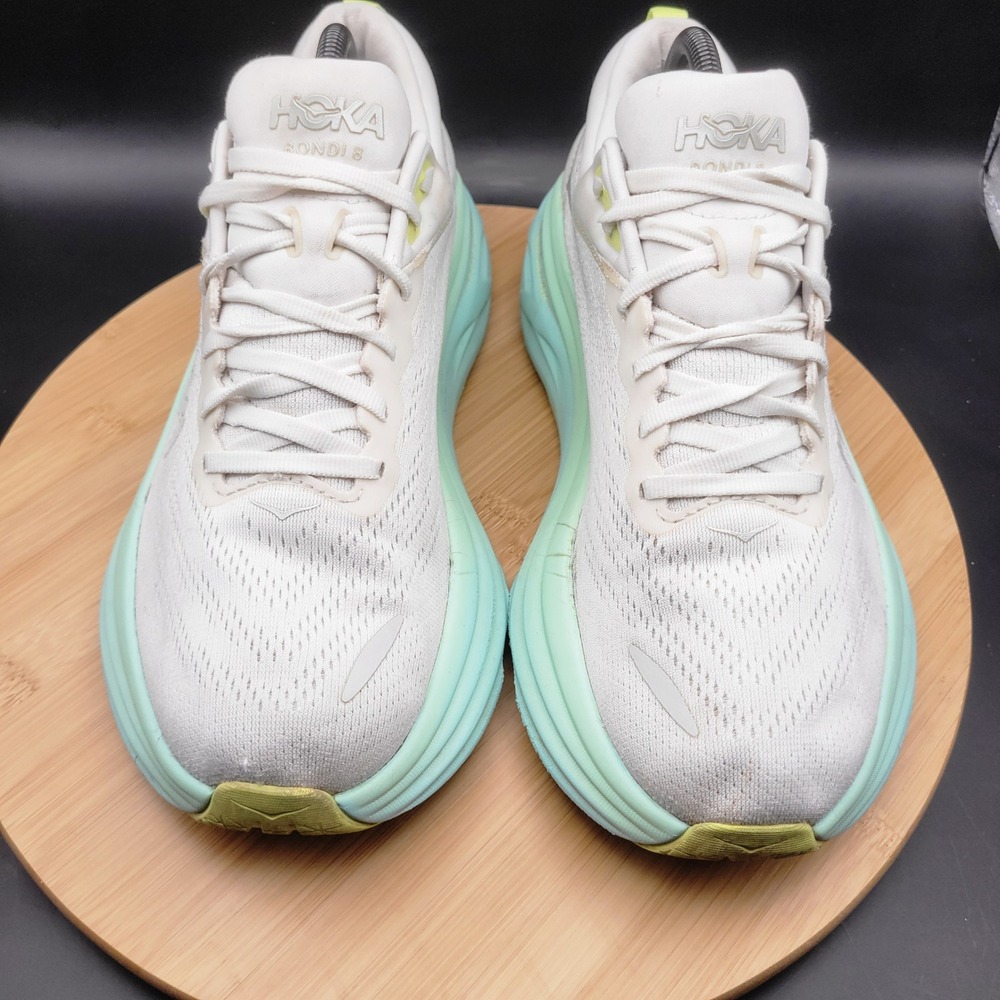 Hoka Bondi 8 Womens Running Shoes White Mint Green Yellow 1127952 BDBSO Size 9.5 - Picture 2 of 11
